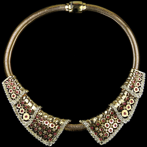 MB Boucher Pave Rubies and Openwork Gold Circles Segmented Collar Necklace