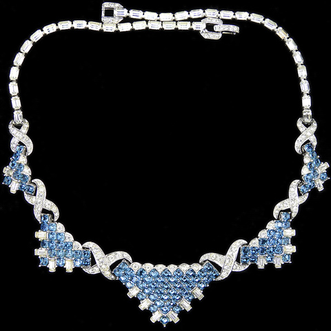 Boucher Pave Baguettes and Invisibly Set Sapphires Five Triangles Collar Necklace