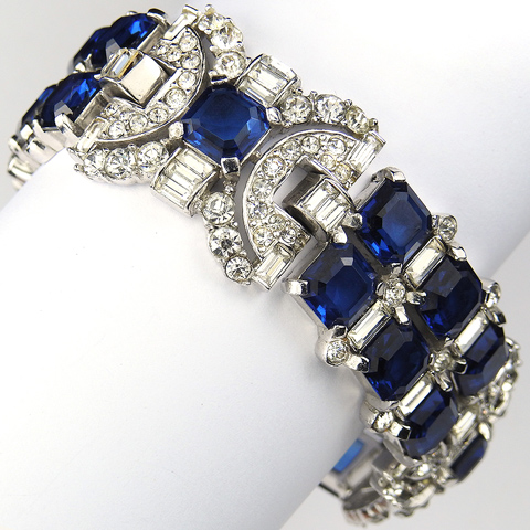MB Boucher Pave Baguettes and Octagon Cut Sapphires Deco Link Bracelet