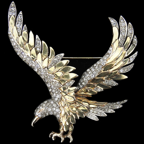 MB Boucher Sterling WW2 US Patriotic Gold and Pave Swooping Eagle Pin 