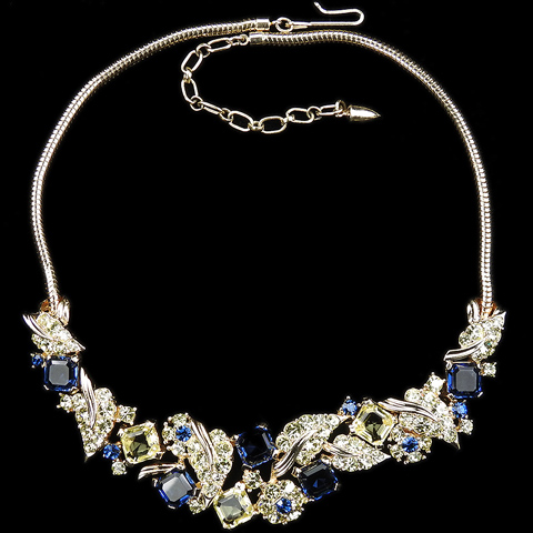 Boucher Gold and Square Cut Sapphires and Jonquils 'Fleurette' Floral Choker Necklace