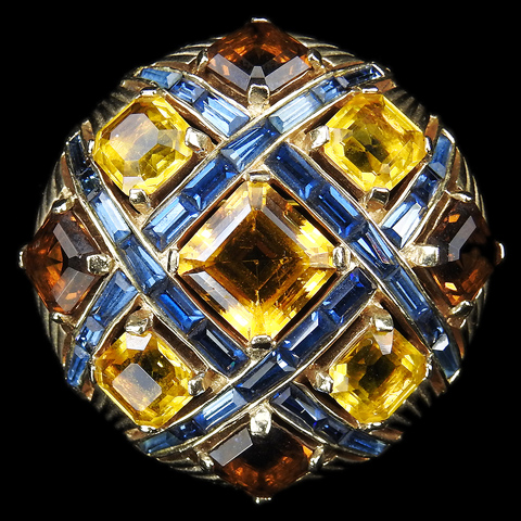 MB Boucher 'Jewels of Fantasy' Gold, Citrine, Topaz and Sapphire Baguettes Checkerboard Button Pin