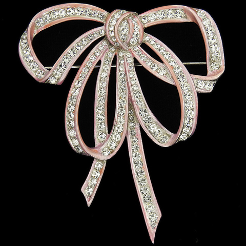 MB Boucher Pave and Pink Enamel Large Bowknot Pin