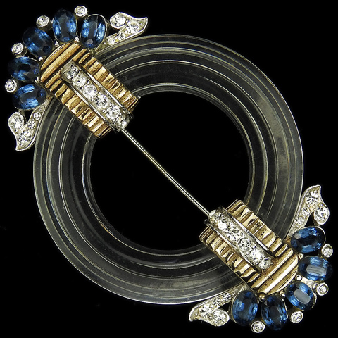 MB Boucher Gold Pave Sapphires and Lucite Circle Pin Clip