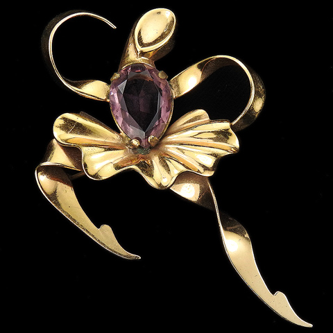 Boucher Sterling Mexico Gold and Red Amethyst Ballerina Dancing a Grand Pas De Chat Pin