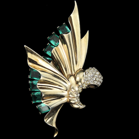 MB Boucher Sterling 'Jewels of Fantasy' Gold Pave and Square Cut Emeralds Butterfly Pin