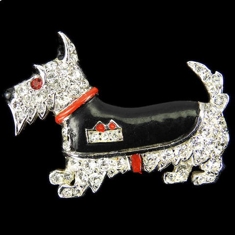 MB Boucher for Ciro Pave and Enamel Scottie Dog Wearing a Coat Pin