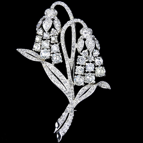 MB Boucher Pave and Diamante Double Bluebell Flowers and Leaves Pin