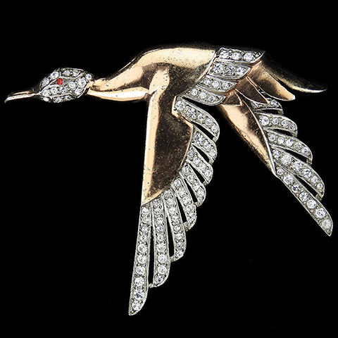 MB Boucher Sterling Gold and Pave Goose in Flight Bird Pin