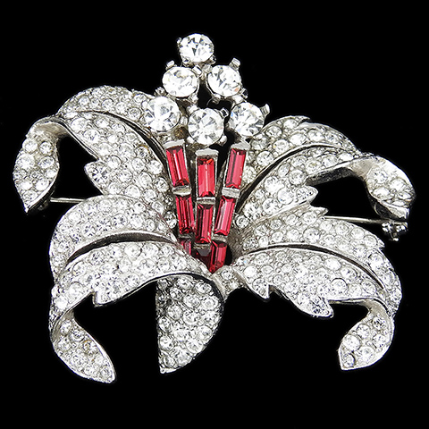 MB Boucher Pave and Ruby Baguettes Lily Flower Pin