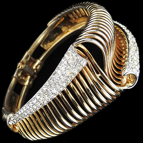 Boucher 'Raymonde Semensohn' Gold and Pave Lattice Shells Bangle Bracelet