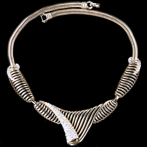 Boucher 'Raymonde Semensohn' Gold and Pave Lattice Shells Necklace