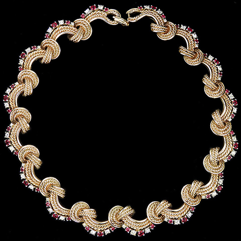 Boucher Gold Swags and Diamante and Ruby Spangles Choker Necklace