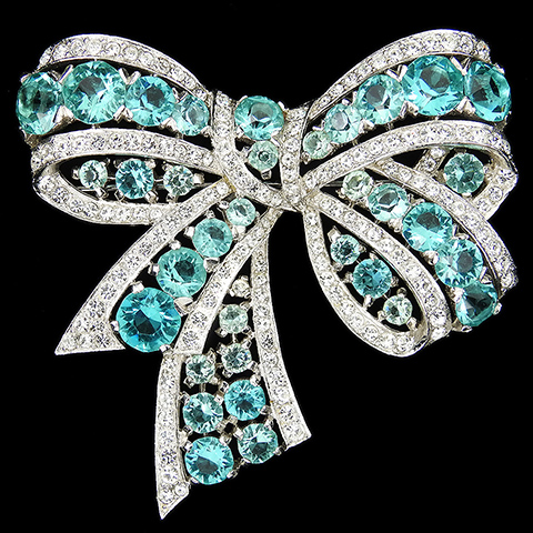 MB Boucher Pave and Aquamarines Openwork Bow Pin