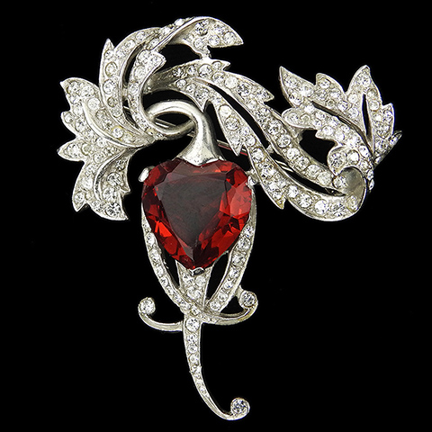 MB Boucher Single Ruby Heart Triffid Flower on a Branch Pin
