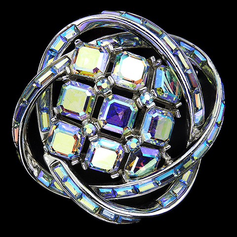 Boucher Space Age Aurora Borealis Checkerboard within a Double Circular Spiral Swirl Pin