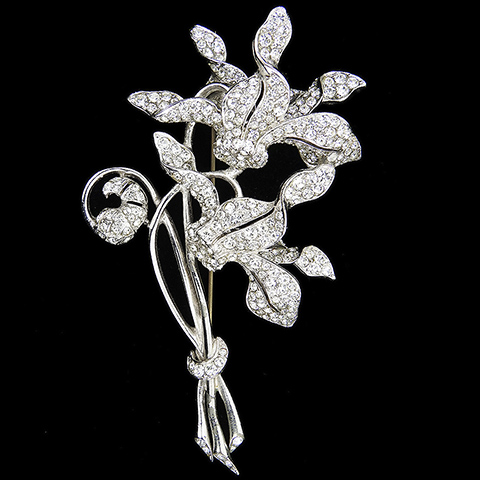 MB Boucher Pave Two Cyclamen Flowers Floral Spray Pin