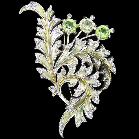 MB Boucher Pave Metallic Enamel Citrine and Peridots Berries on a Leafy Branch Floral Spray Pin (missing four stems and berries)