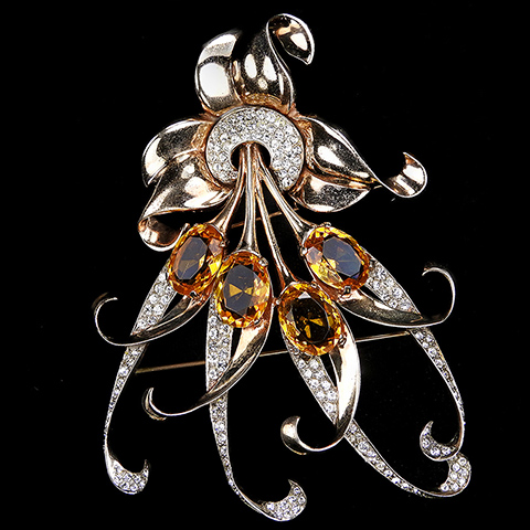 MB Boucher Sterling Gold Pave and Citrines Giant Triffid Flower Spray Pin