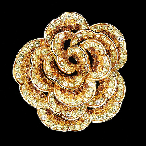 Boucher Gold Openwork Jonquils Citrine and Topaz Budding Rose Flower Pin
