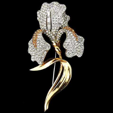 MB Boucher Gold Pave and Topaz Stripes Bearded Iris Flower Pin