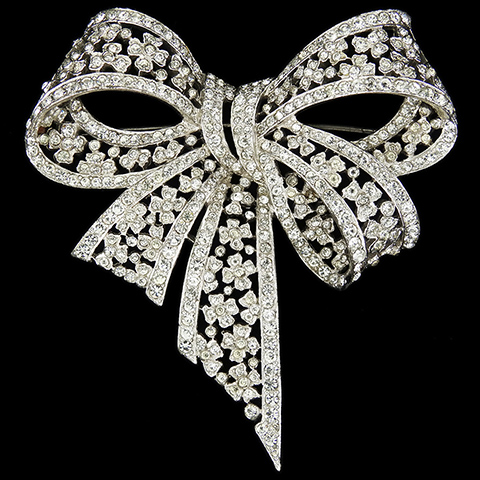 MB Boucher Pave Openwork Flower Pattern Bowknot Bow Pin