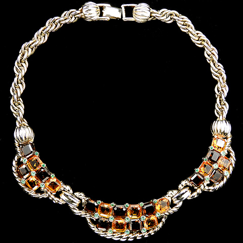 Boucher Gold Ropes and Chains Citrine Topaz and Emerald Spangles Checkerboard Collar Necklace