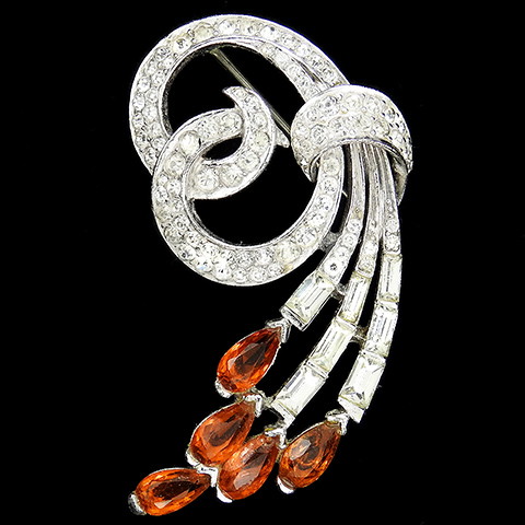MB Boucher Pave and Baguettes Bow Swirl with Teardrop Citrines Pin
