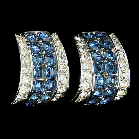 Boucher Pave Gallery and Invisibly Set Sapphires Bow Swirl Button Clip Earrings 