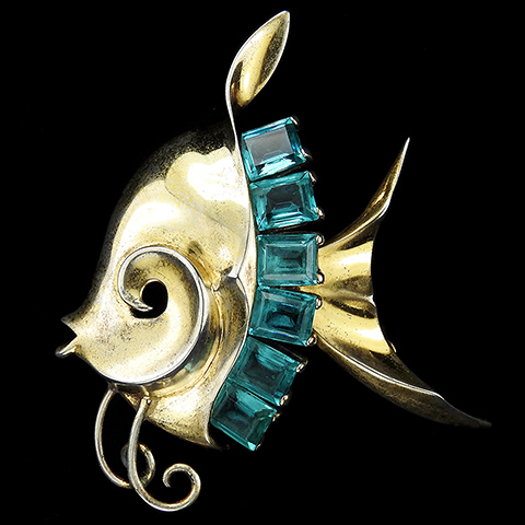 MB Boucher Sterling Gold and Square Cut Aquamarines Angelfish Pin