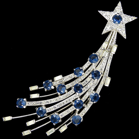 MB Boucher Pave Diamante Baguettes and Sapphire Chatons Giant Shooting Star Pin