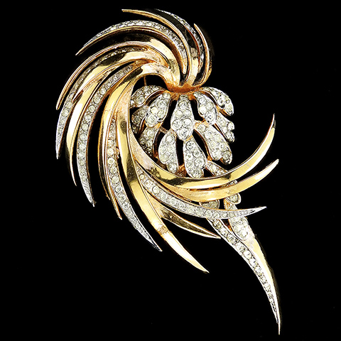 Boucher Gold and Pave Leaf Swirls with Pendant Fruit Flower Pin