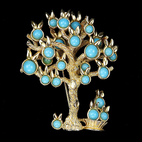 Boucher Gold and Turquoise Fruit Tree and Fruit Basket Pin