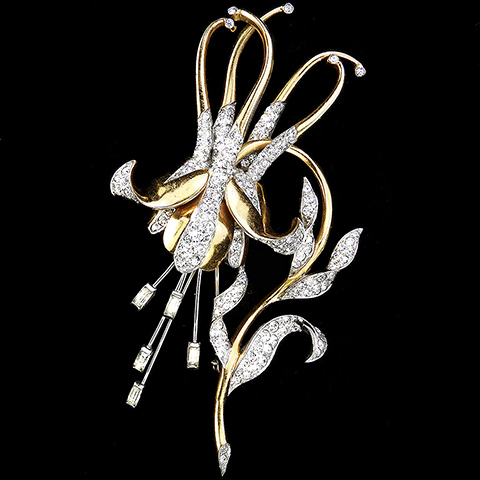 MB Boucher Gold and Pave Giant Columbine Flower Pin