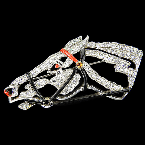 Pave and Enamel Deco Openwork Racing Race Horse Head Pin