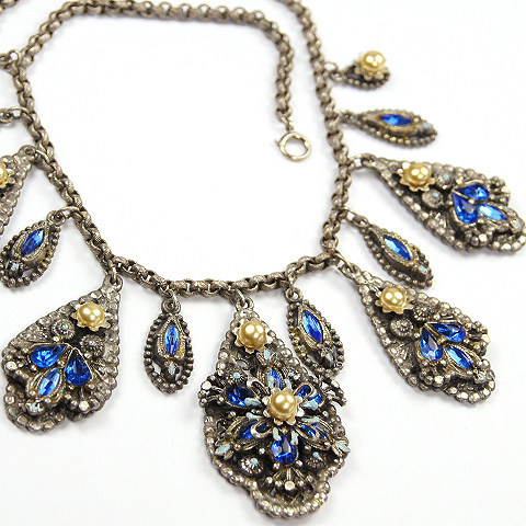 Alexander Korda 'Thief of Bagdad' Oriental Sapphire and Pearls Multiple Pendants Necklace 