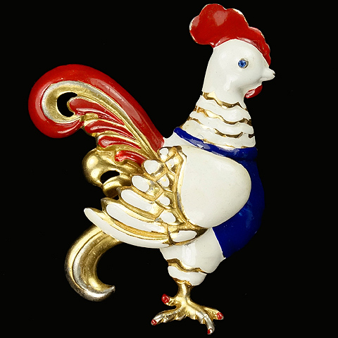Staret (after Castlecliff) Gold and Enamel Rooster with Flapping Wing Pin Clip