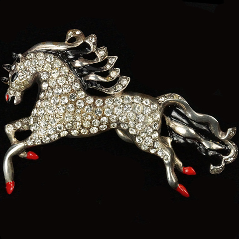Eisenberg Original Sterling Gold Pave and Enamel Galloping Horse with Flowing Mane and Tail Pin