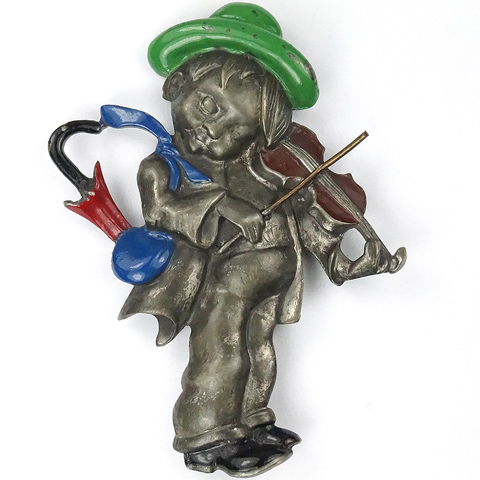 Silson 'William Regelmann' 'Hummel' Boy in a Hat with Umbrella Plaing a Violin Pin