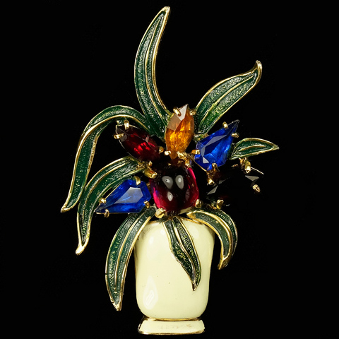 Eisenberg Original Gold Gems and Enamel Flowering Agave in an Enamel Vase Pin