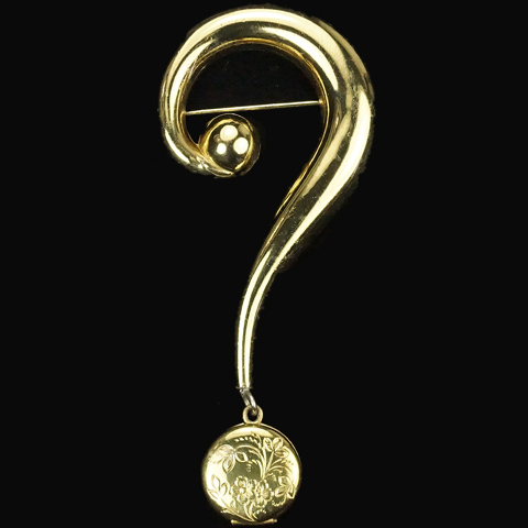 Silson Golden Question Mark Pin with Pendant Photo Locket