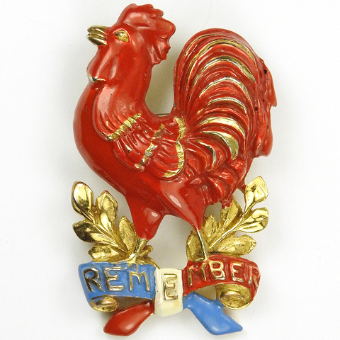 Silson WW2 Allies Patriotic French Cockerel and Tricolour Bow with 'Remember' Motto Pin