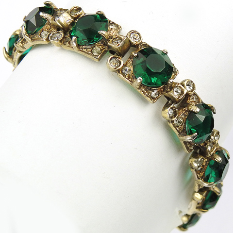 Eisenberg Sterling Gold Pave and Emeralds Twelve Link Bracelet