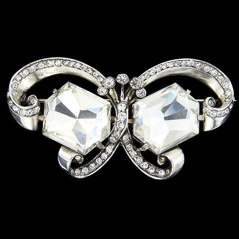 Eisenberg Original Sterling (unsigned) Pave and Hexagon Cut Diamante Stones Butterfly Pin