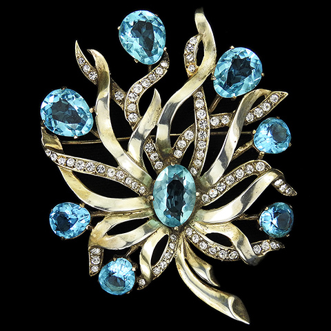 Eisenberg Original Sterling Gold Pave and Aquamarine Fruits on a Branch Pin