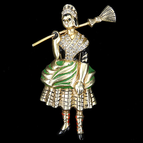 Eisenberg Original Sterling 'Jewels of Fantasy' Cleaning Lady with Broom Pin Clip