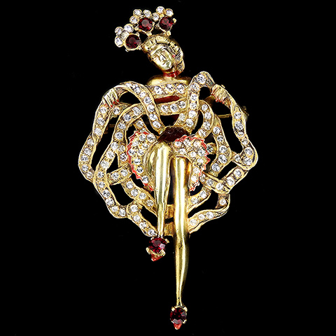 Eisenberg Sterling Gold Pave and Ruby Lady Can Can Dancer Pin