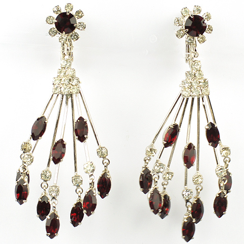 Vendome Ruby Navettes and Silver Rods Starburst Pendant Clip earrings