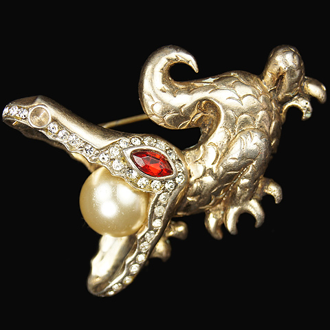 Corocraft Sterling Crocodile with a Pearl in its Mouth Pin