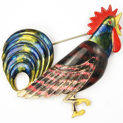 Coro Enamelled Rooster Pin